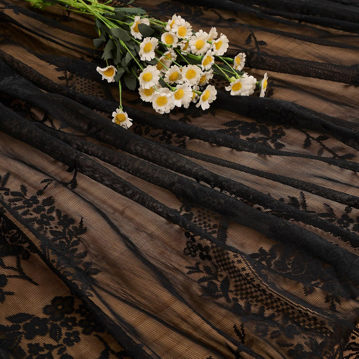 Black Lace Tablecloth Vintage Table Cloth(Black,95”x55”,Rectangular)
