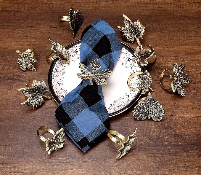 12-Piece Metal Napkin Rings - Antique Gold Harvest Leaf Napkin Rings - Decorative Table Accents for Holiday Party, Dinner, Family Gatherings, Table Décor Weddings & Everyday Use - ALPHA Living HOME