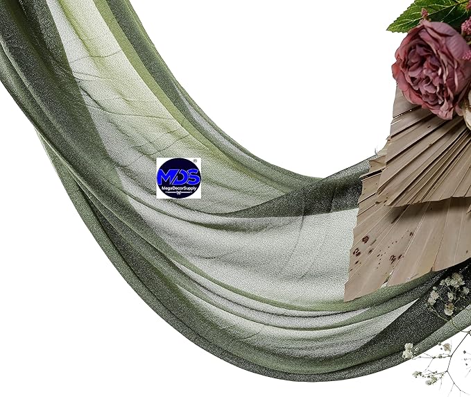 MDS Halloween Chiffon Draping Fabric - 2 Panel, 30" Wide x 100ft Long - Sheer Spooky Arbor & Canopy Drapery for Haunted House Backdrops, Party Ceilings, DIY Costumes & Themed Events - Olive Green