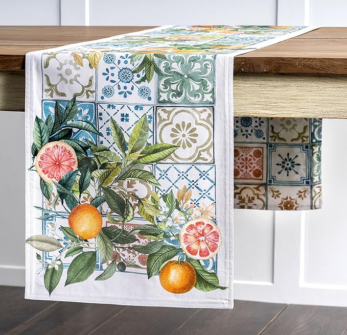 Maison d' Hermine Table Runner 100% Cotton Double Layer Table Runners 72 inches Long Decorative for Home Kitchen Dining Party Baby Shower Wedding Bridal Shower Spring Summer (Agrume, 14.50" x 72")