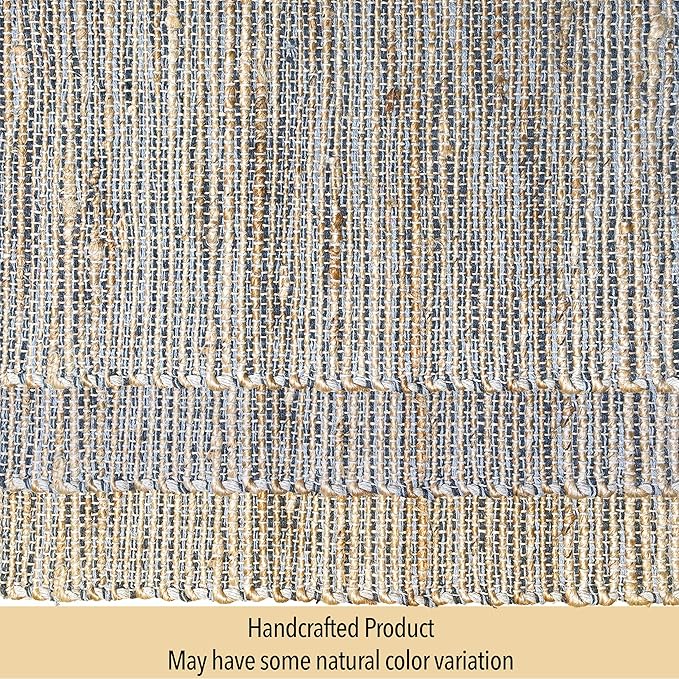 Chardin home Natural Jute Table Runner 13x108 Inch – Vintage Boho Rustic Table Decor – Handwoven Long Table Runner in Natural Jute and Grey – Farmhouse Dining or Console Table Accent