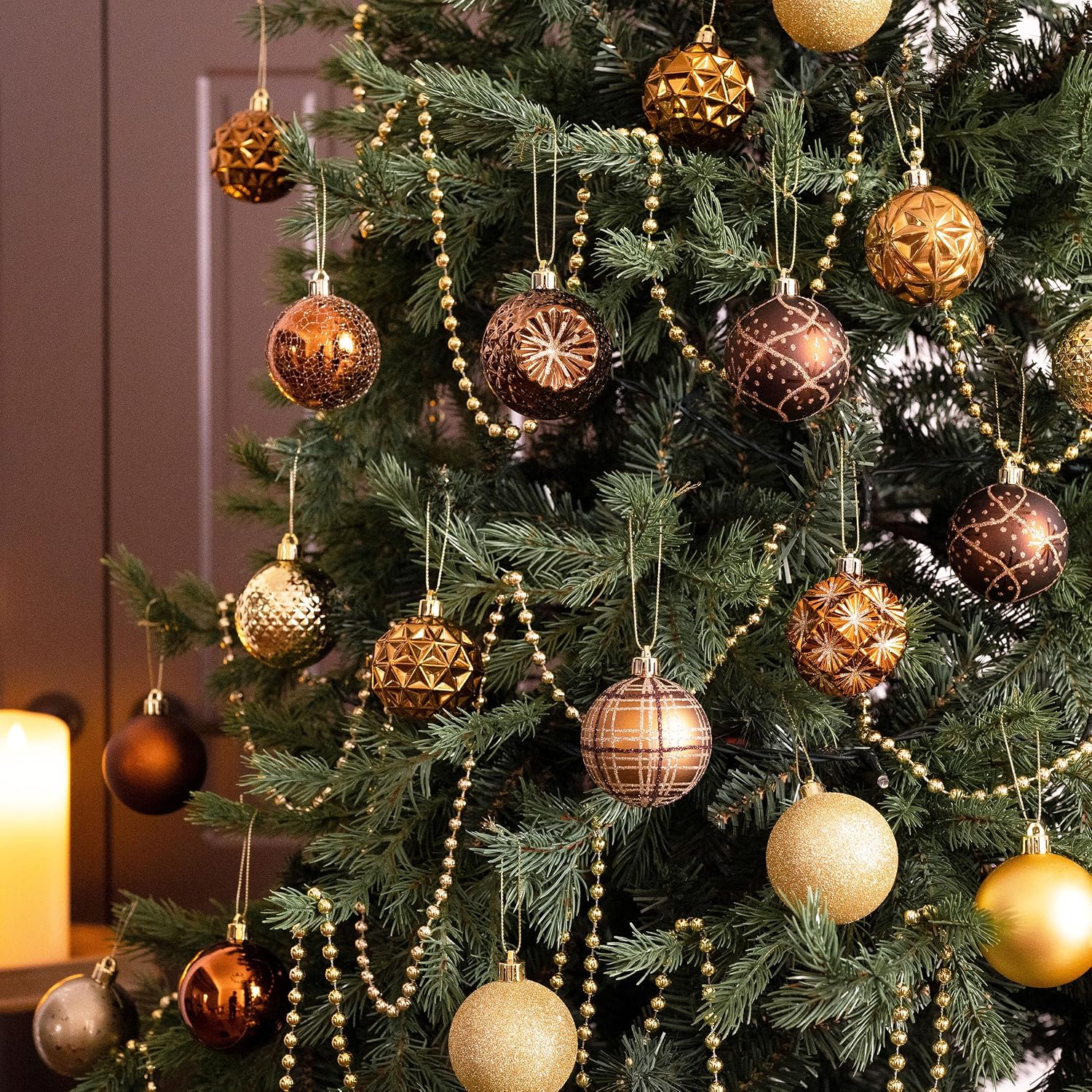 Valery Madelyn Fall Ornaments for Christmas Trees, 16ct Bronze Copper Brown Gold Shatterproof Fall Christmas Tree Decorations, 2.36 Inches Luxury Hanging Ball Ornaments for Thanksgiving Autumn Harvest