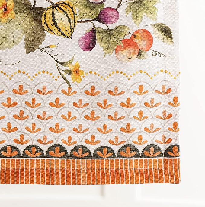 Maison d' Hermine Table Runner 100% Cotton Single Layer Table Runners 108 inches Long for Thanksgiving Christmas Decorations Home Kitchen Dining Wedding (Pumpkin Garden - Cloudy Cream, 14.5" x 108")