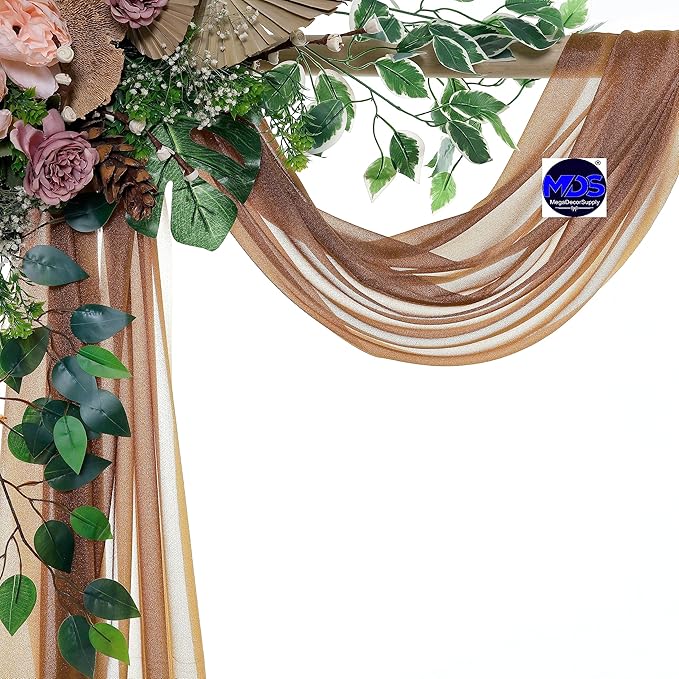MDS Halloween Chiffon Draping Fabric - 2 Panel, 30" Wide x 30ft Long - Sheer Spooky Arbor & Canopy Drapery for Haunted House Backdrops, Party Ceilings, DIY Costumes & Themed Events - Mocha