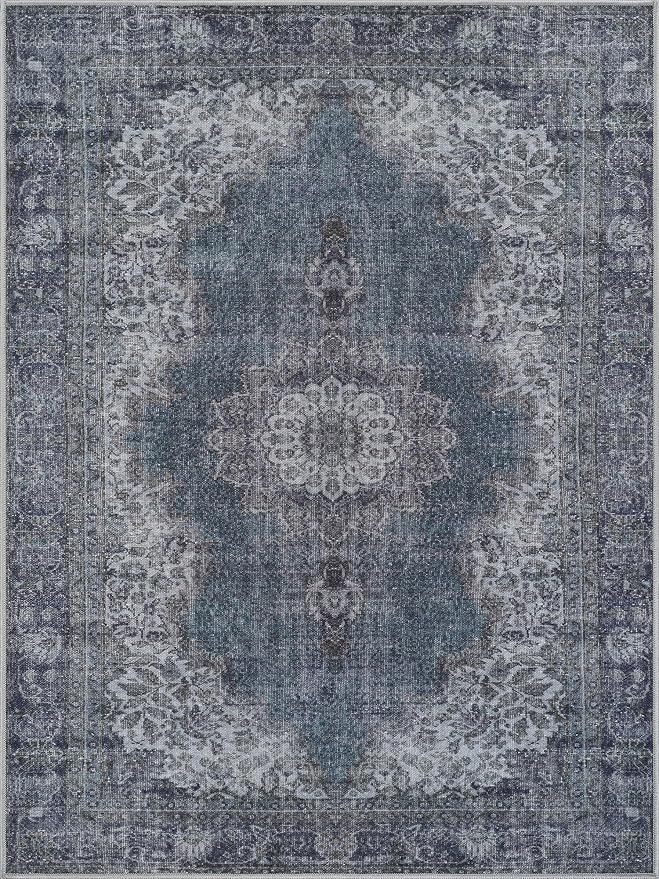 Bloom Rugs Washable Non-Slip 9' x 12' Rug - Dark Teal Traditional Medallion Area Rug for Living Room, Bedroom, Dining Room, and Kitchen - Exact Size: 9' x 12'