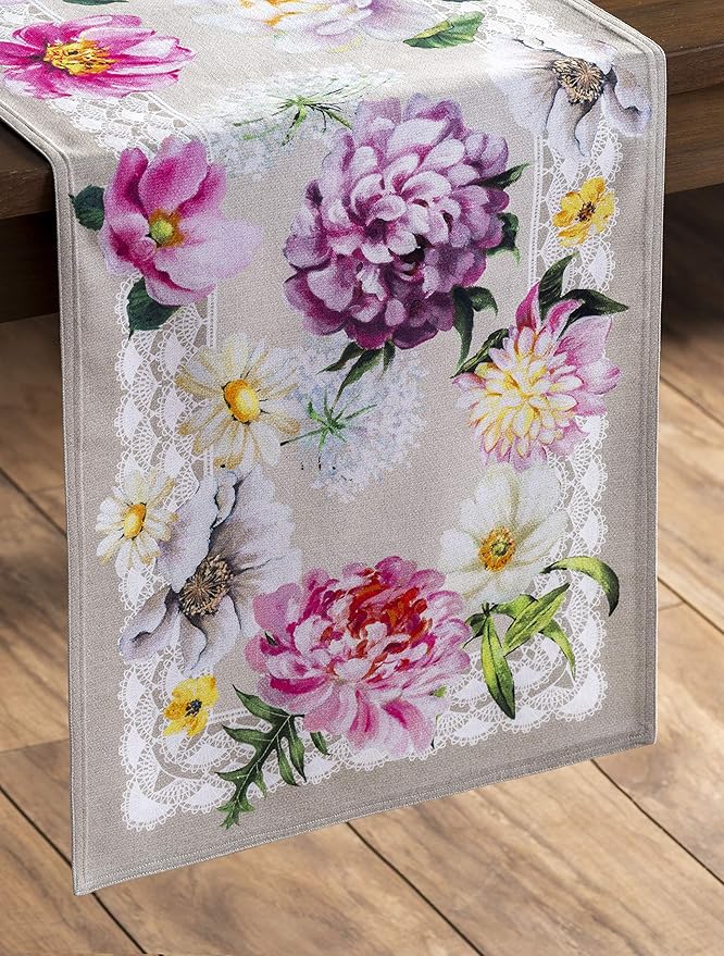 Maison d' Hermine Table Runner 100% Cotton Double Layer Table Runners 72 inches Long Decorative for Home Kitchen Dining Party Baby Shower Wedding Bridal Shower Spring Summer (Pivoine, 14.50" x 72")