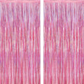 2 Pack Glitter Pink Backdrop, 3.28 FT x 7.05 FT Birthday Party Decorations, Laser Pink Fringe Curtains Foil Streamer Tinsel, Pink Curtains Photo Backdrop Happy Birthday Backdrop