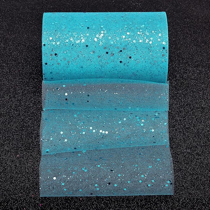 Glitter Tulle Rolls, 6” by 50 Yards (150FT) Sparkling Tulle Spool Ribbon Sequin Tulle Netting Fabric for Tutu Skirt Wedding Birthday Baby Shower (Peacock)