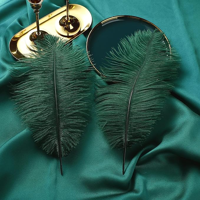 Ballinger Blackish Green Ostrich Feathers - 12Pcs 12-14inch Long Craft Feathers Bulk for Vase, Wedding Party Centerpieces Mardi Gras Decorations and Home Decor