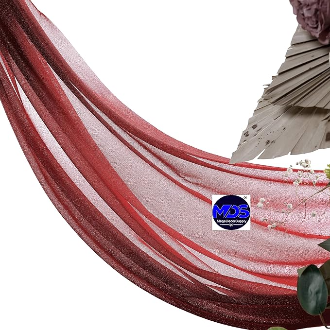 MDS Halloween Chiffon Draping Fabric - 2 Panel, 30" Wide x 20ft Long - Sheer Spooky Arbor & Canopy Drapery for Haunted House Backdrops, Party Ceilings, DIY Costumes & Themed Events - Apple Red