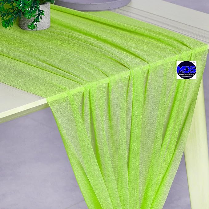 MDS 2 Pack 10ft Chiffon Table Runner 29 x 120 Inches Sheer Wedding Runner Romantic Rustic Table Runner for Wedding Decorations, Birthday Parties, Bridal Shower Party Arch Decor - Parrot Green