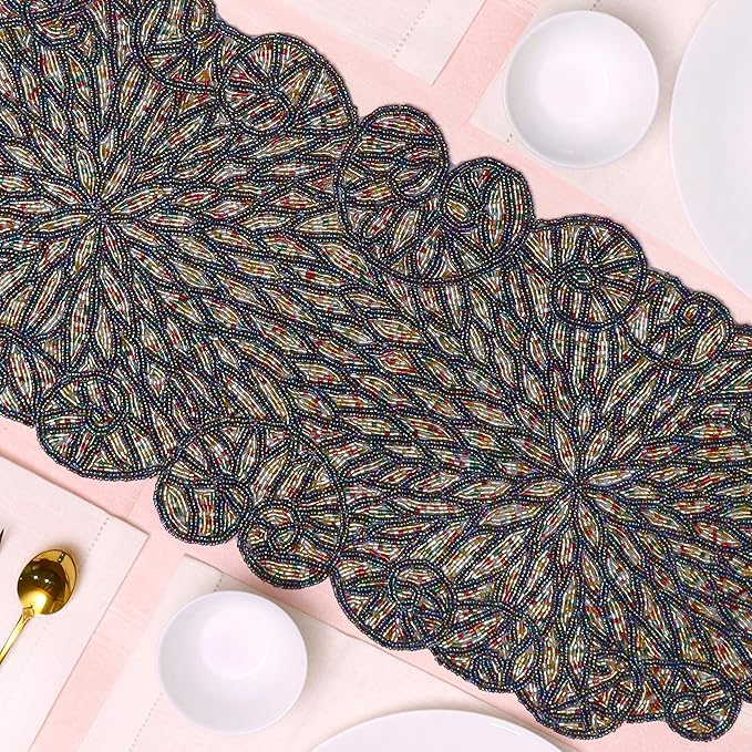 Premium Beaded Table Runner - 13x36 Elegant & Durable Home Décor for Dining, Weddings, Parties & Special Occasions with Non-Slip Backing, Versatile & Easy-Care (Multi) - CLEENTABLE