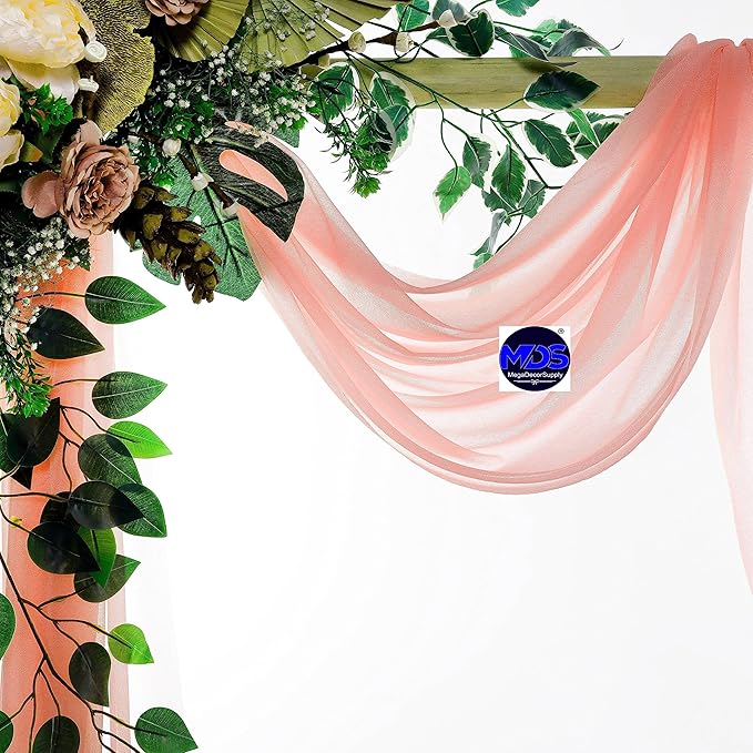 MDS Halloween Chiffon Draping Fabric - 2 Panel, 30" Wide x 100ft Long - Sheer Spooky Arbor & Canopy Drapery for Haunted House Backdrops, Party Ceilings, DIY Costumes & Themed Events - Peach
