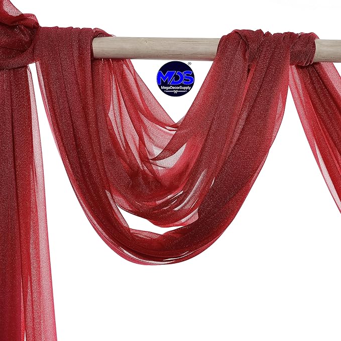 MDS Halloween Chiffon Draping Fabric - 2 Panel, 30" Wide x 30ft Long - Sheer Spooky Arbor & Canopy Drapery for Haunted House Backdrops, Party Ceilings, DIY Costumes & Themed Events - Apple Red