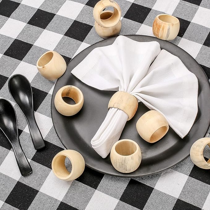 Wooden Napkin Rings Set of 12 - Handcrafted Napkin Holder for Dinner Table Decoration, Weddings, Home, Kitchen, Decor, Dinner, Parties, Every Day Use - Durable, Versatile (Cream)- CLEENTABLE