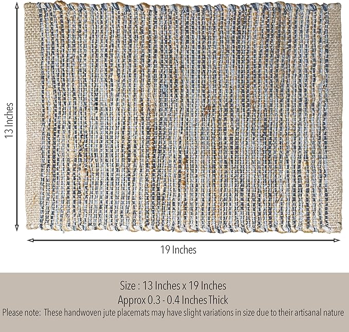 Chardin Home Natural Jute & Grey Placemats, Set of 4 – Rustic Handmade Boho Table Mats, 13x19 Inch Dining Table Placemats for Kitchen, Everyday Meals, Holidays, Farmhouse or Modern Table Décor