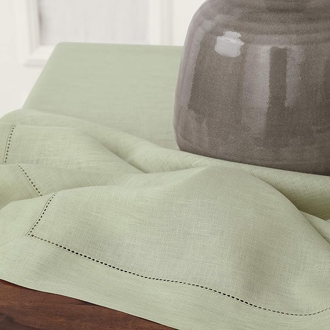 Solino Home Linen Tablecloth 60 x 108 Inch - Classic Hemstitch 100% Pure Linen Sage Green Table Cloth for Rectangle Tables - Machine Washable Tablecloth for Fall, Autumn, Thanksgiving, Christmas