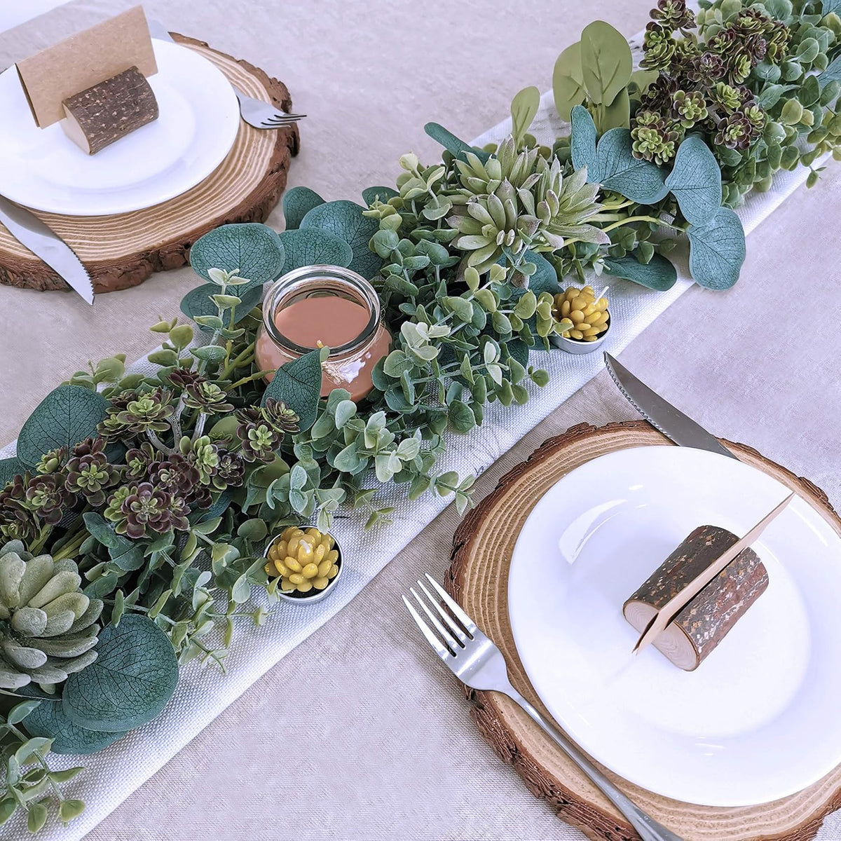 8.3' long faux eucalyptus greenery garland - silver, side view