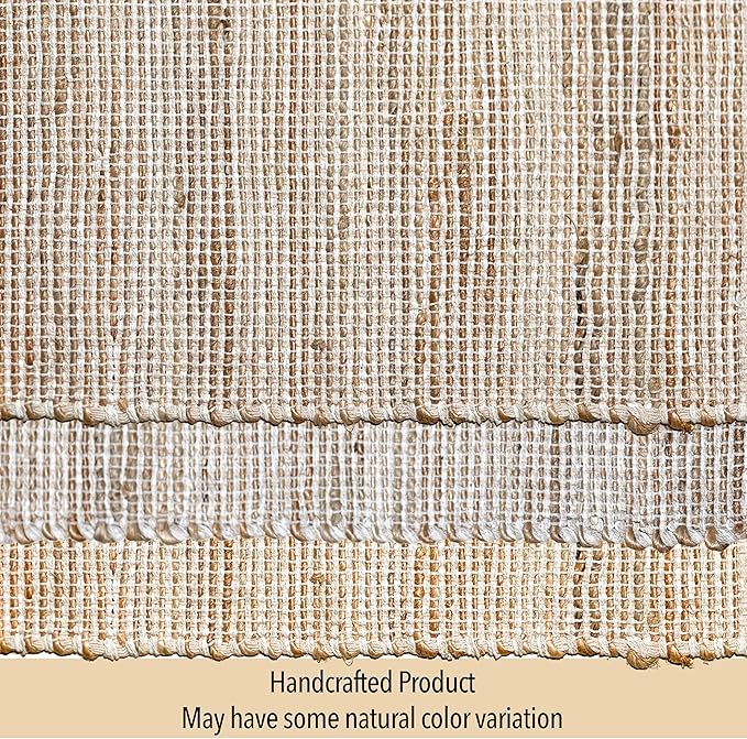 Chardin home Natural Jute Table Runner 13x108 Inch – Vintage Boho Rustic Table Decor – Handwoven Long Table Runner in Natural Jute and Ivory – Farmhouse Dining or Console Table Accent