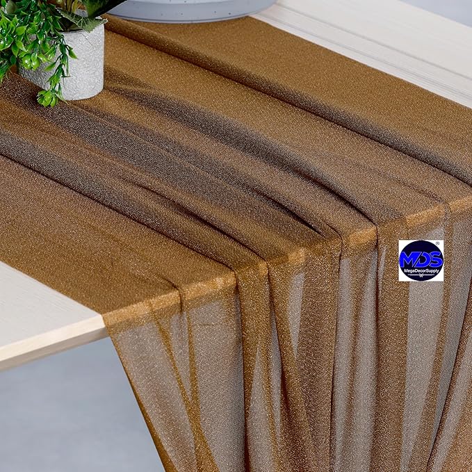 MDS 2 Pack 14ft Chiffon Table Runner 29 x 170 Inches Sheer Wedding Runner Romantic Rustic Table Runner for Wedding Decorations, Birthday Parties, Bridal Shower Party Arch Decor - Mocha