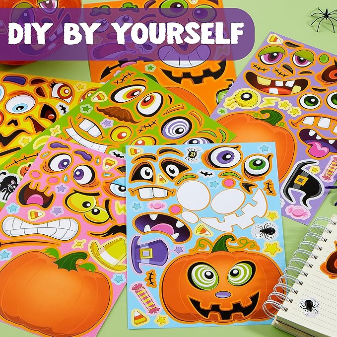 JOYIN 48 Pcs Halloween Pumpkin Stickers for Kids, Halloween Party Favor, Craft Party Supplies, Funny Sticker with Different Pumpkin Design, Classroom Activities Games Goodies Treat Gifts（Age 3+）
