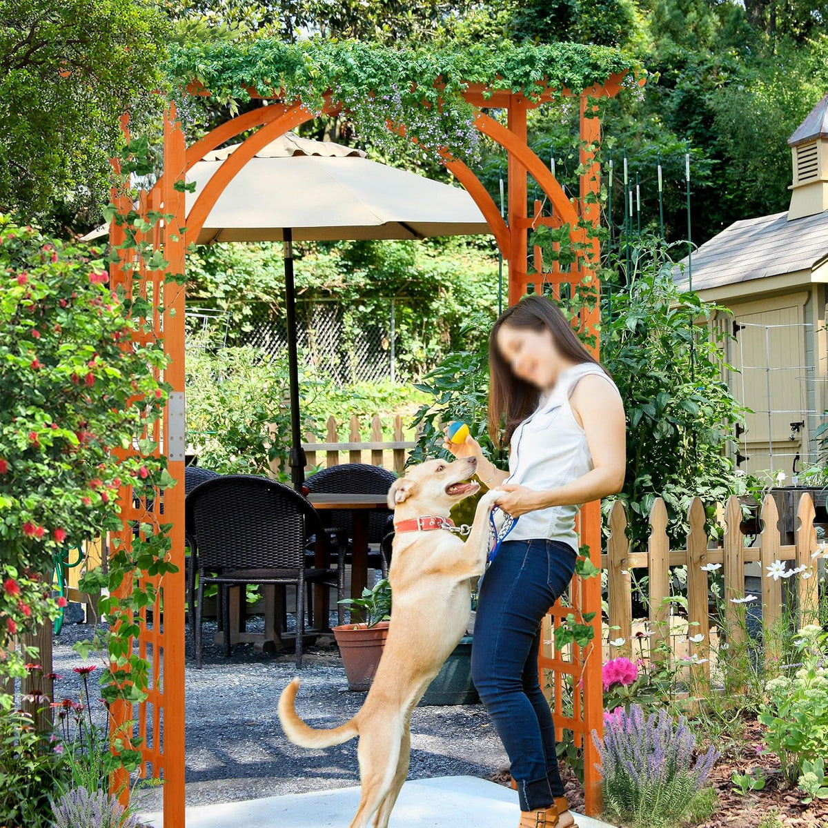 Yaheetech 7FT Wooden Arch Arbor, Wood Trellis for Climbing Plants Outdoor