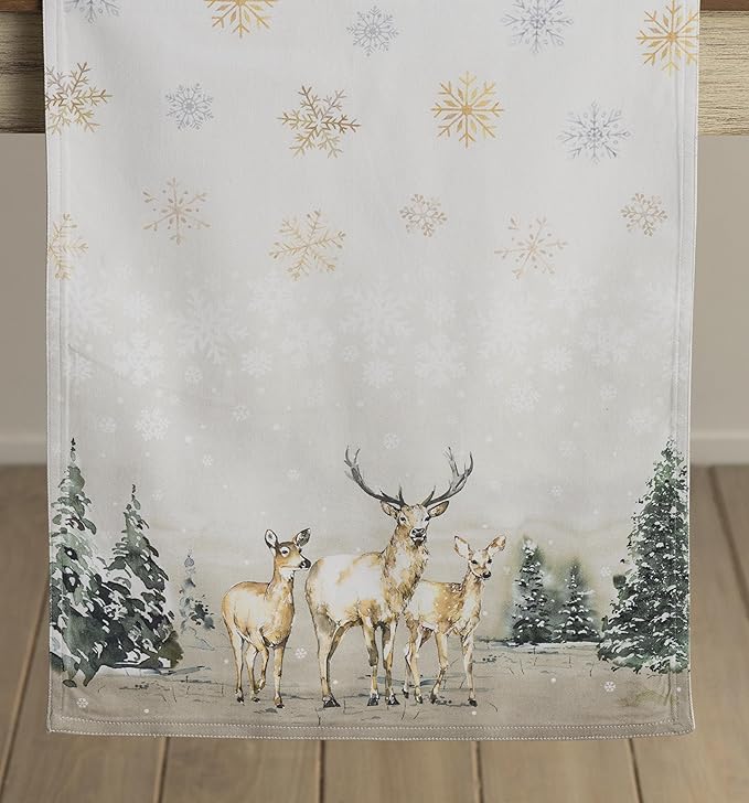 Maison d' Hermine Table Runner 100% Cotton Double Layer Table Runners 72 inches Long for Thanksgiving Christmas Decorations Home Kitchen Dining Party Wedding (Deer in The Woods, 14.5" x 72")