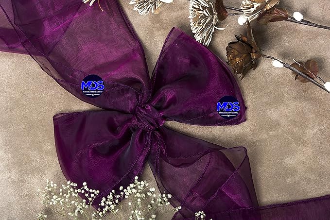 MDS Pack of 150 PCS Organza Chair Sashes Wider Dining Chair Bows Ribbon Tie Back for Wedding Party Birthday Bridal Shower Reception Event Banquet Home Chair Cover Decoration - Eggplant