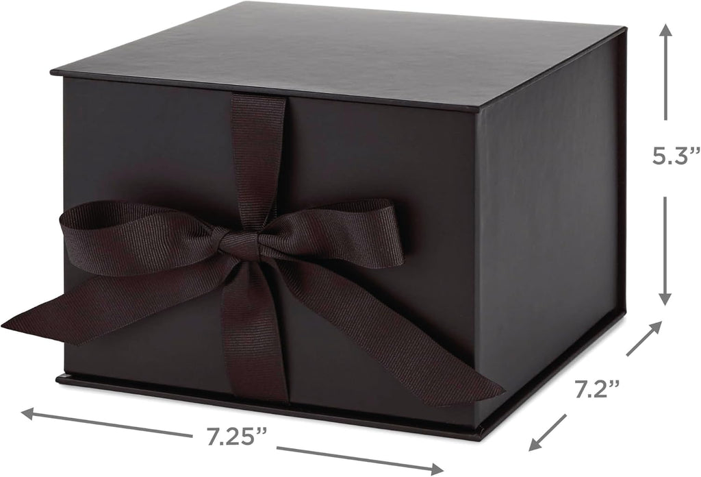 Hallmark Medium Gift Box with Lid and Shredded Paper Fill (Black 7 inch Box) for Weddings, Graduations, Birthdays, Father's Day, Groomsmen Gifts, All Occasion
