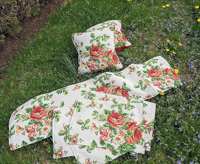 Tache Sweet Roses Spring Summer Traditional Country Vintage White Red Floral Decorative Woven Tapestry Kitchen Coffee Table Runners Scarfs, 13x72