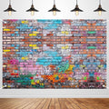 Colorful Graffiti Brick Wall Backdrop Banner - Abstract Street Art Photography Background for Hip Hop Party, 80s 90s Disco, Birthday Wedding Decor, Studio Props & Booth Supplies 98x65 Inch