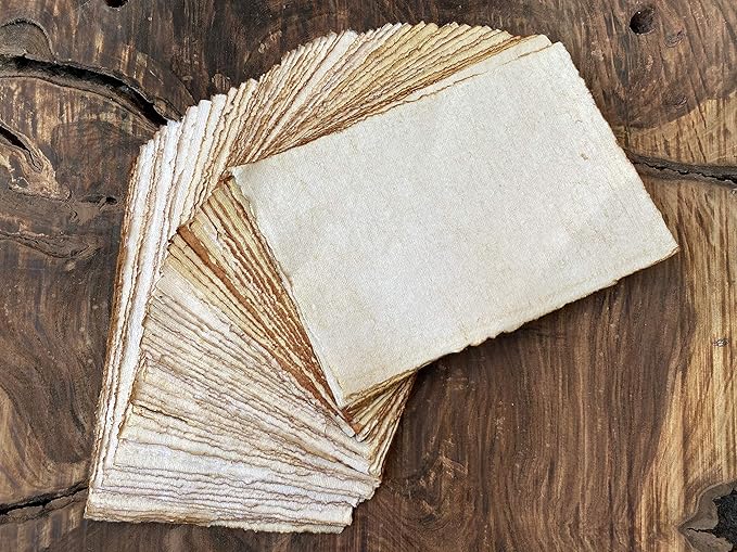 Wanderings Handmade Vintage Deckle Edge Blank Paper - 5.8x8.3 (A5) - A5 Package of 50 for Writers Invitations Crafts - Thick 150 GSM Recycled Paper