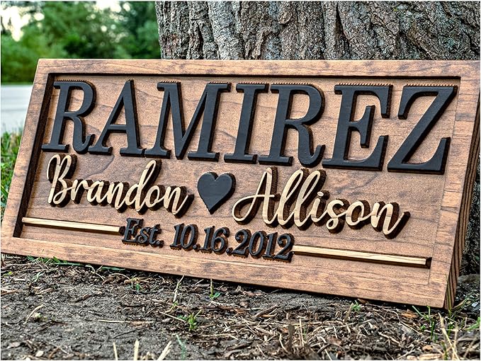 Bridal Shower Gift | Personalized Wedding Gift Last Name Established Sign | Anniversary | Engagement Gifts | Valentines Day Gift | Wood Wedding Sign | Name Heart Sign | Couples Gift