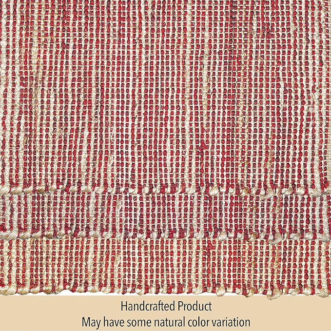 Chardin home Natural Jute Table Runner 13x48 Inch – Vintage Boho Rustic Table Decor – Handwoven Table Runner in Natural Jute and Red – Farmhouse Dining or Console Table Accent