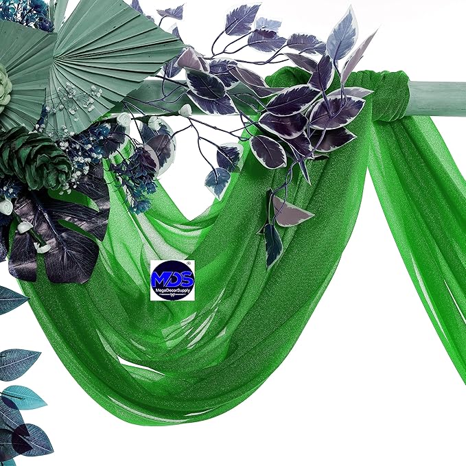 MDS Halloween Chiffon Draping Fabric - 1 Panel, 30" Wide x 50ft Long - Sheer Spooky Arbor & Canopy Drapery for Haunted House Backdrops, Party Ceilings, DIY Costumes & Themed Events - Green
