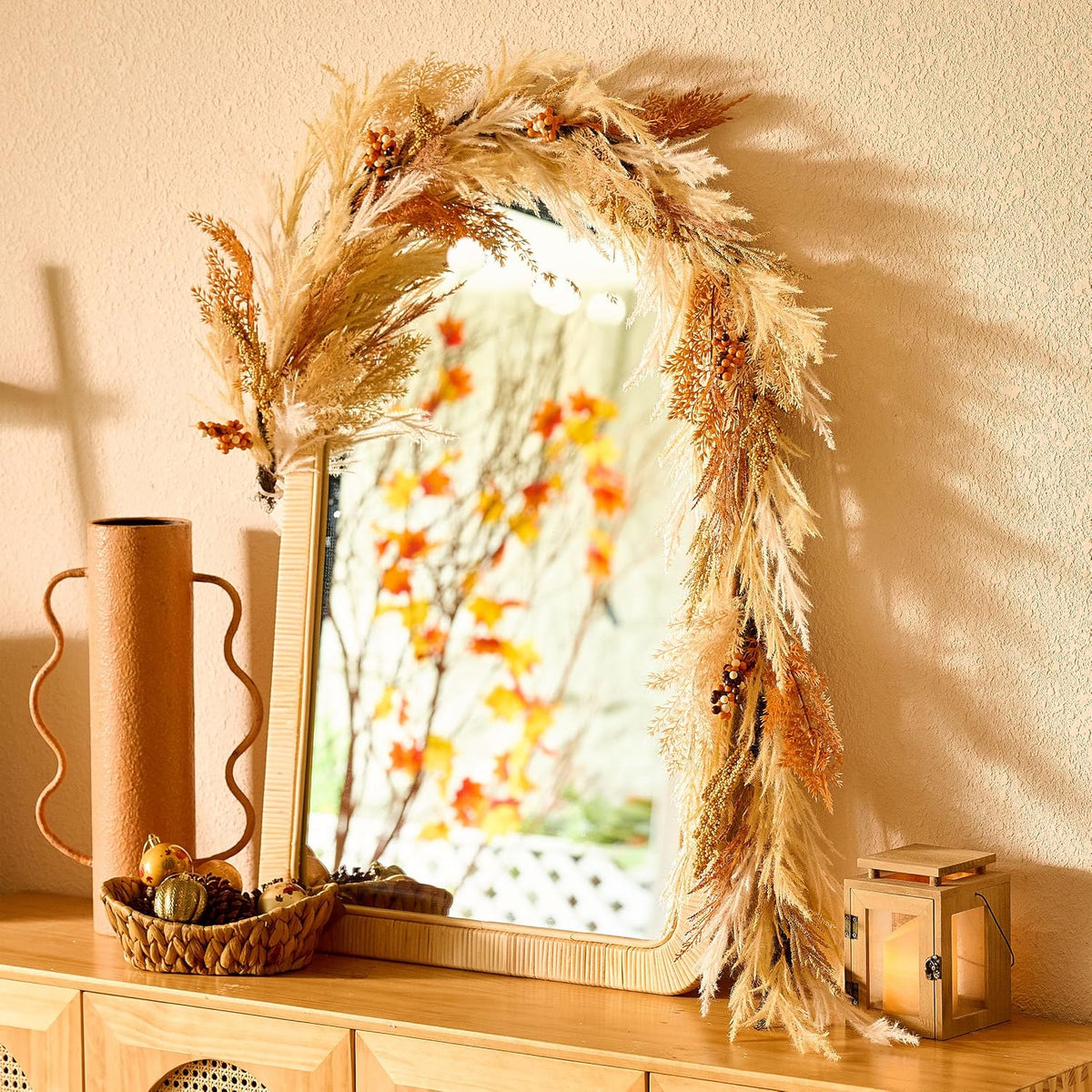 decorbyhannah 6ft neutral fall pampas grass garland for on a desk or shelf
