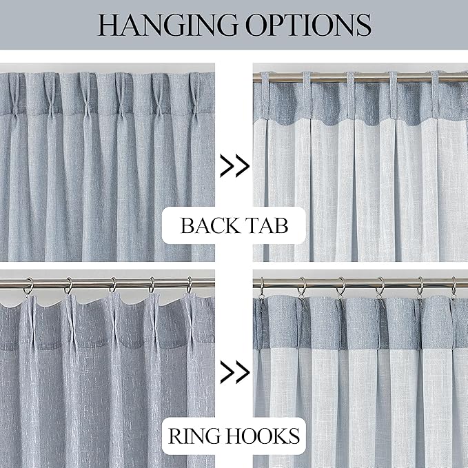 Vision Home Blue Pinch Pleated Semi Sheer Curtains Textured Light Filtering Window Curtains 84 inch for Living Room Bedroom Rayon Blended Chambray Blue Pinch Pleat Drapes with Hooks 2 Panels 40"Wx84"L