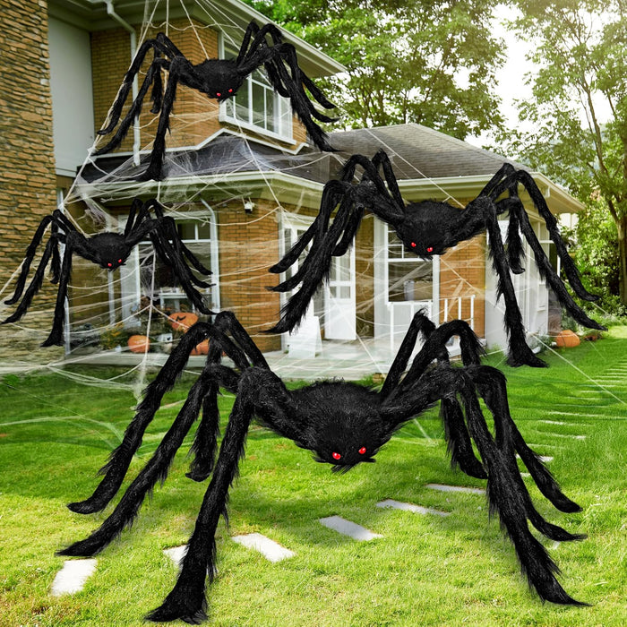 JOYIN 4 Packs Halloween Outdoor Decorations Spider Set, Scary Large Spiders for Halloween Decor Outside, Indoor Party Decor Haunted House Prop, Yard Lawn Garden Decoration, Black (60" 36" 24" 24")