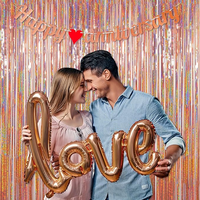 Foil Fringe Curtains Party Decorations - Melsan 3 Pack 3.2 x 8.2 ft Tinsel Curtain Party Photo Backdrop for Birthday Party Baby Shower Rose Gold
