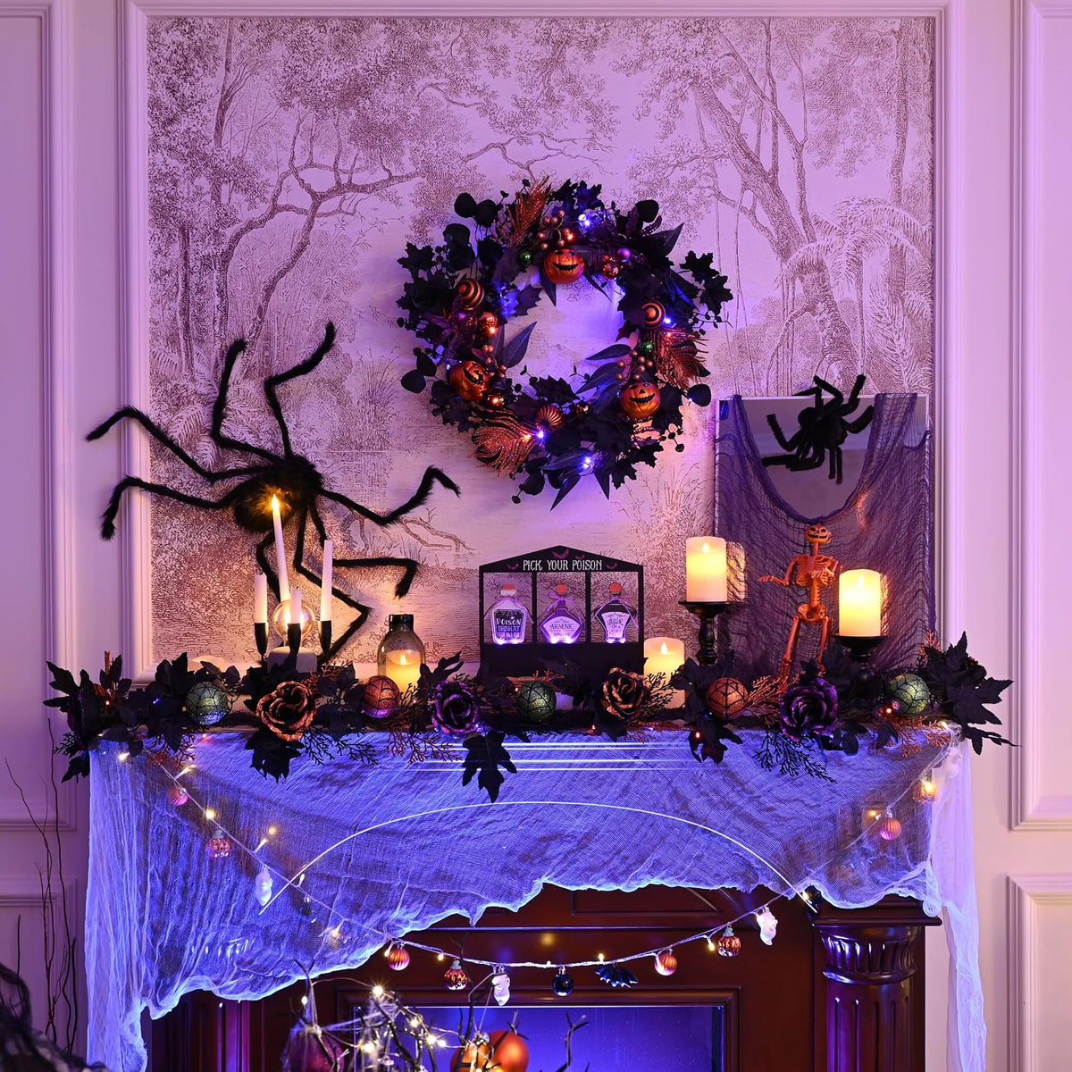 valery madelyn 6ft pre-lit halloween garland for mantle, view 9