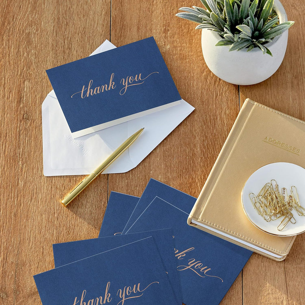 Hallmark Thank You Cards, Silver Foil, 40 Cards with Envelopes | Navy Design, Blank Inside, 5.2 X 3.75 Inch, High Quality, Well-managed Forests