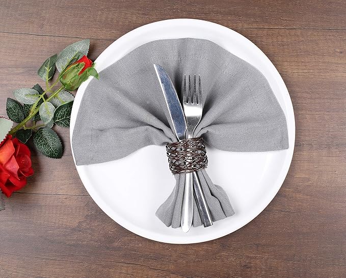 Twisted Wire Mesh Napkin Rings Holders Set of 12 - Heavy Duty Metal Napkin Rings for Décor, Dinner, Party, Wedding, Christmas, Gathering, Everyday Use, Gifting (Bronze) - CLEENTABLE