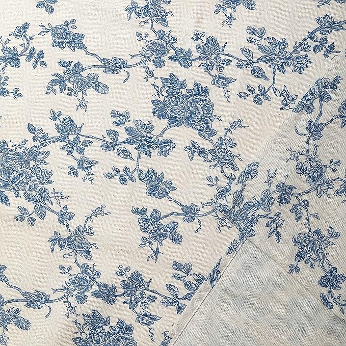 Pastoral Rectangle Tablecloth - 60 x 140 Inch - Beige Linen Table Cloth - Washable Table Cover with Dust-Proof Wrinkle Resistant for Restaurant, Picnic, Indoor and Outdoor Dining, Floral (Dark Blue)