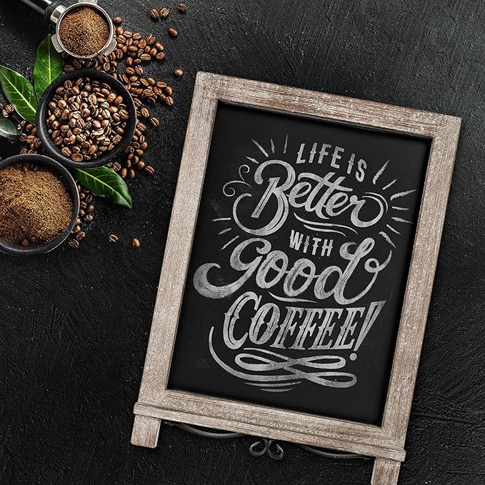 HBCY Creations Rustic Weathered Wooden Tabletop Chalkboard with Legs/Vintage Wedding Table Sign/Small Kitchen Countertop Memo Board/Antique Wooden Frame (12" x 17", 3- Weathered)