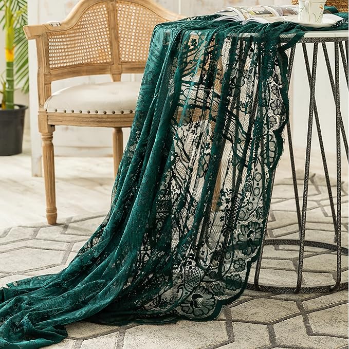 Gorgeous Round Lace Tablecloth,Vintage Floral Embroidered Table Cloths, Chic Round Table Cover for Wedding Banquet HolidayDinner Tables 60INCH (Vintage Green)