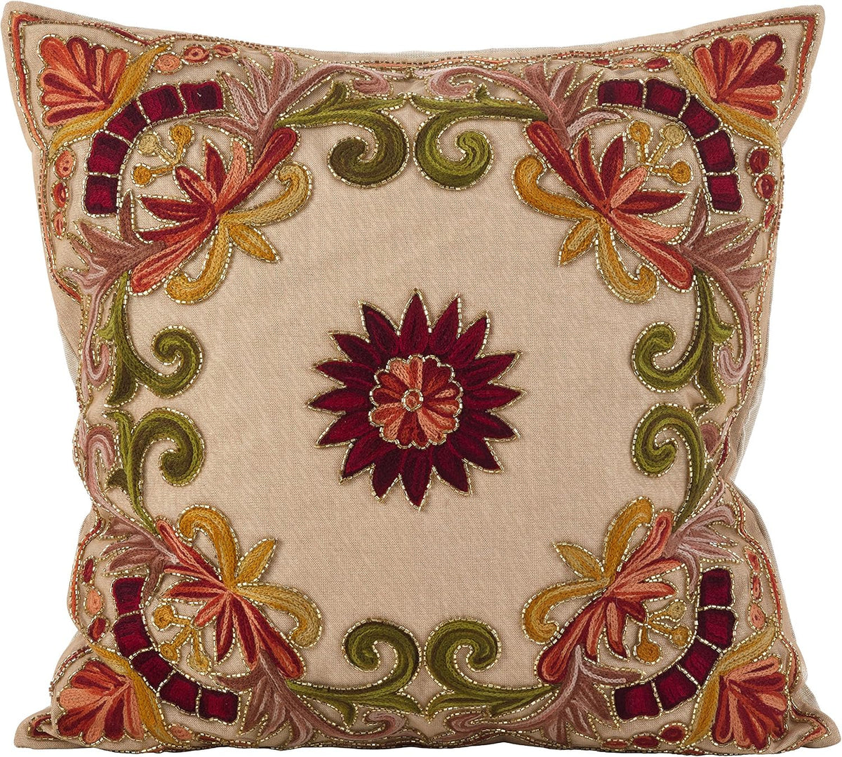 saro lifestyle embroidered floral design beaded cotton poly, main product view