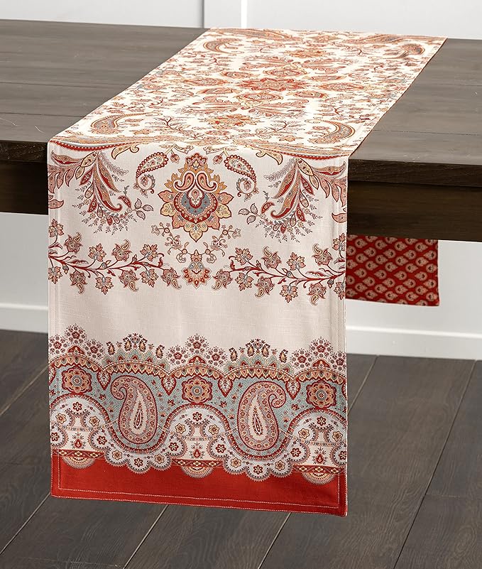 Maison d' Hermine Table Runner 100% Cotton Double Layer Table Runners 72 inches Long Decorative for Home Kitchen Dining Party Baby Shower Wedding Bridal Shower (Cachemire, 14.50" x 72")