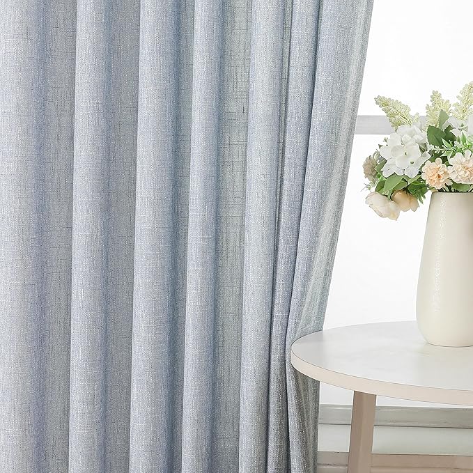 Vision Home Blue Pinch Pleated Semi Sheer Curtains Textured Light Filtering Window Curtains 84 inch for Living Room Bedroom Rayon Blended Chambray Blue Pinch Pleat Drapes with Hooks 2 Panels 40"Wx84"L