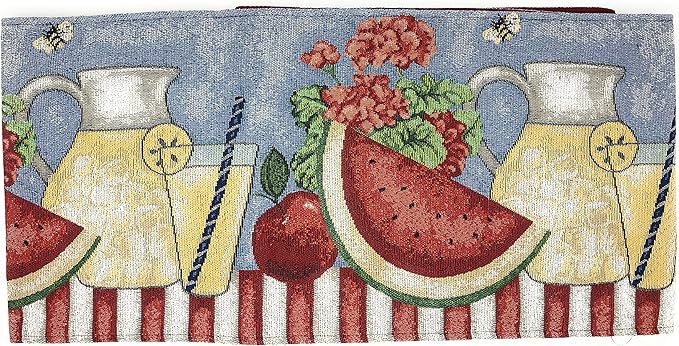 Tache Blue Summer Table Runner 90 Inches Long Fruity Drinks Colorful Watermelon Lemonade Decorative Spring Summer Blue Red Woven Tapestry Long Kitchen Coffee Dining Table Runners