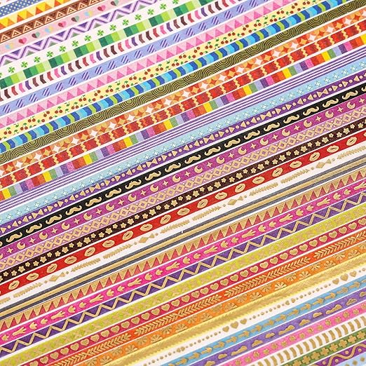 emmoolife 50 Rolls Skinny Washi Tape Set 3mm Wide, Gold Foil Print Masking Thin Basic Patterns Decorative Tapes for Scrapbooking, Junk Journal Supplies, Bullet Journaling, Craft Tape for Women Girl